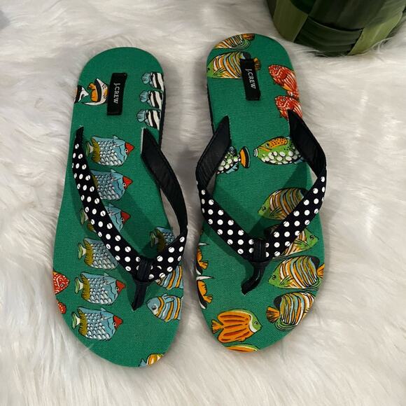 NEW J. Crew Grosgrain Ribbon Classic Polka Dot Tropical Fish Flip Flop Sandals 6 - Picture 4 of 12